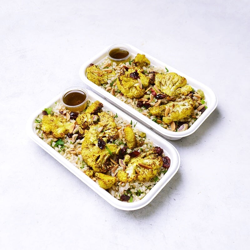 Turmeric Roasted Cauliflower Grain Salad Pen Catering Large Individual Container