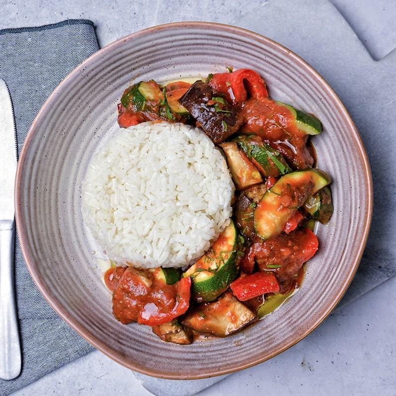Vegetable Ratatouille with Steamed Rice Pen Catering 