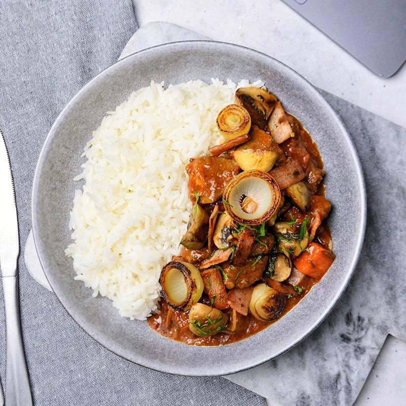 Beef Bourguignon with Steamed Rice Pen Catering 